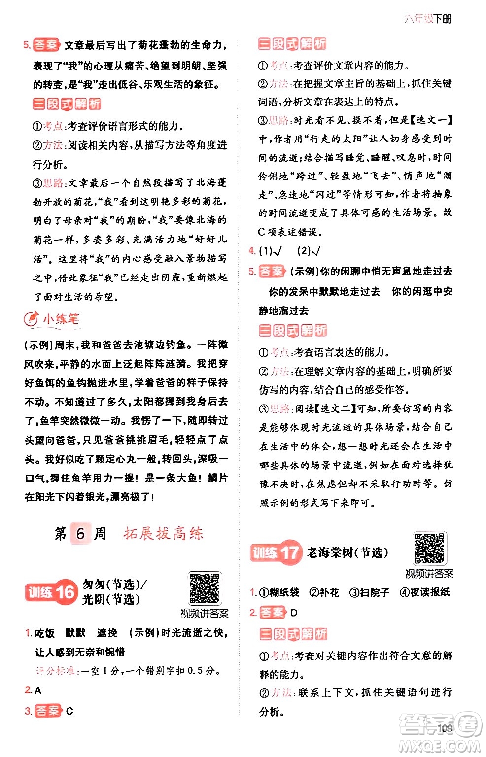 湖南教育出版社2024年春一本閱讀題小學(xué)語文同步閱讀六年級語文下冊通用版答案