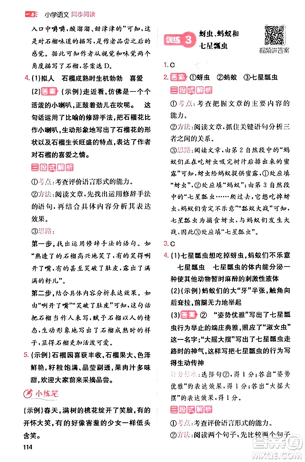 湖南教育出版社2024年春一本閱讀題小學(xué)語(yǔ)文同步閱讀三年級(jí)語(yǔ)文下冊(cè)通用版答案