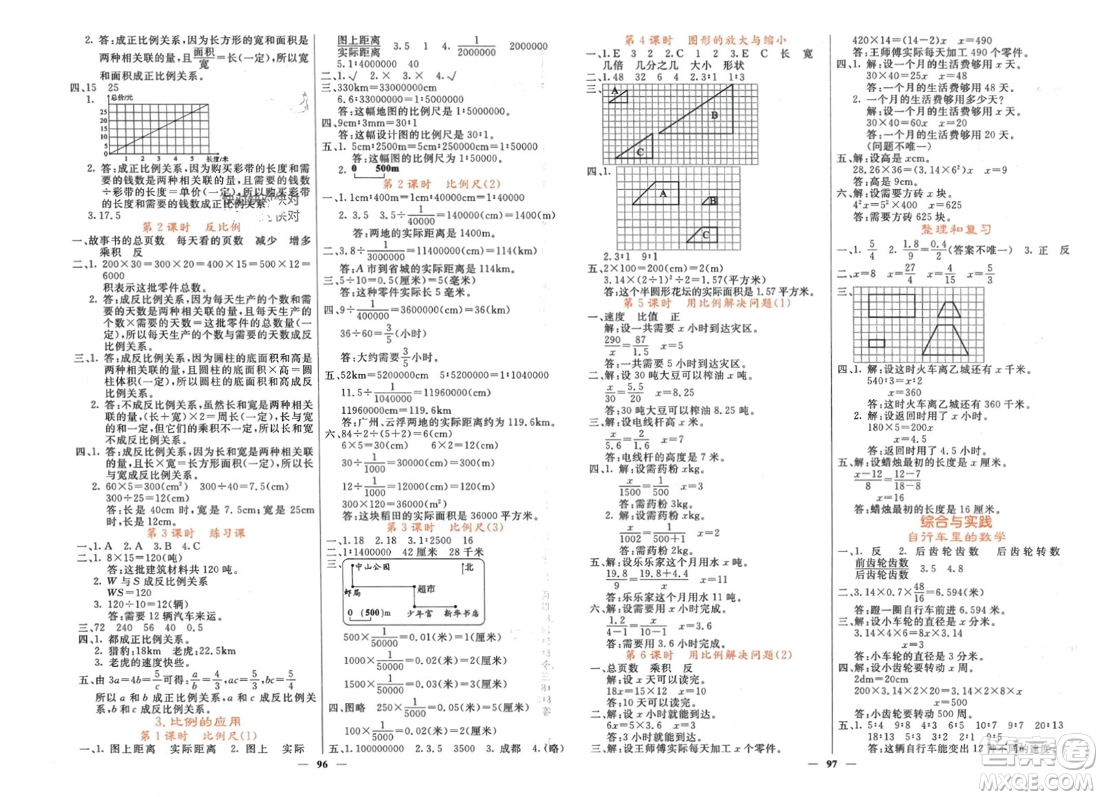長江少年兒童出版社2024年春課堂點(diǎn)睛六年級數(shù)學(xué)下冊人教版湖南專版參考答案