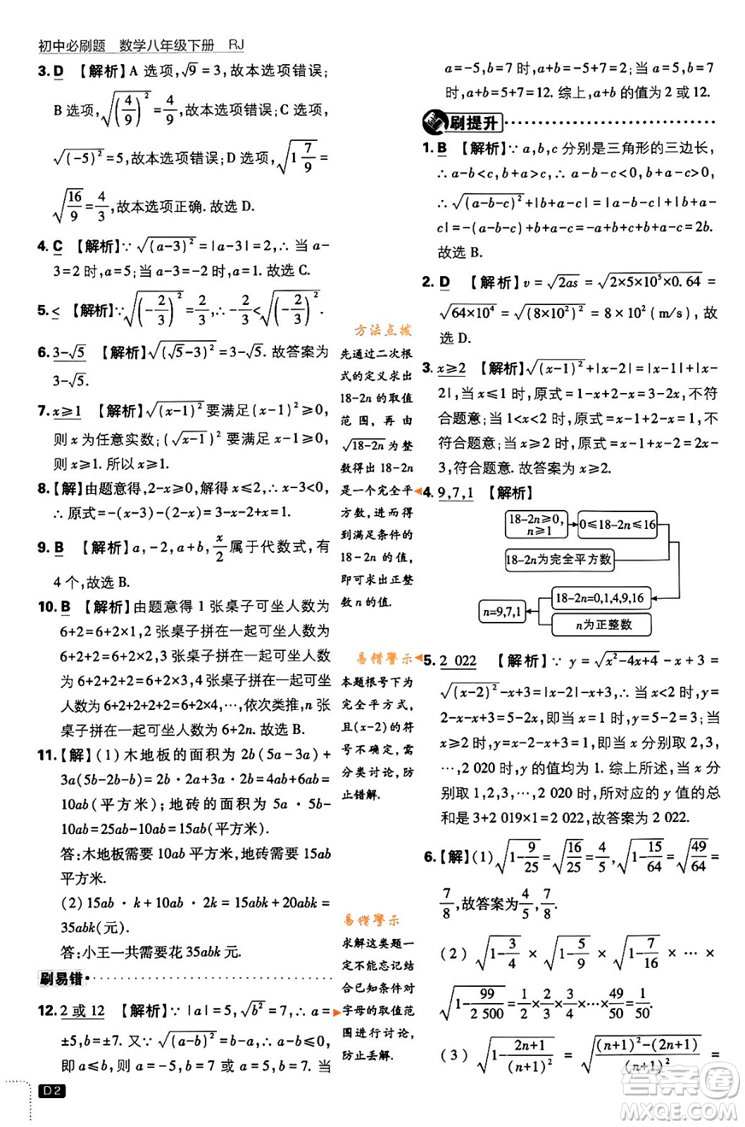 開明出版社2024年春初中必刷題八年級數(shù)學(xué)下冊人教版答案