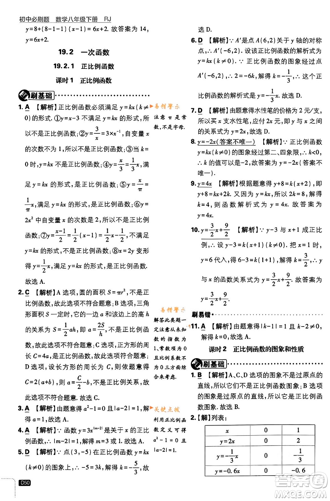 開明出版社2024年春初中必刷題八年級數(shù)學(xué)下冊人教版答案