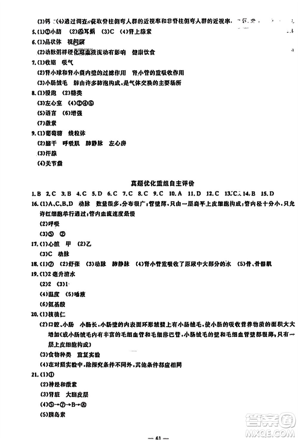 長江少年兒童出版社2024年春智慧課堂自主評(píng)價(jià)七年級(jí)生物下冊(cè)通用版參考答案