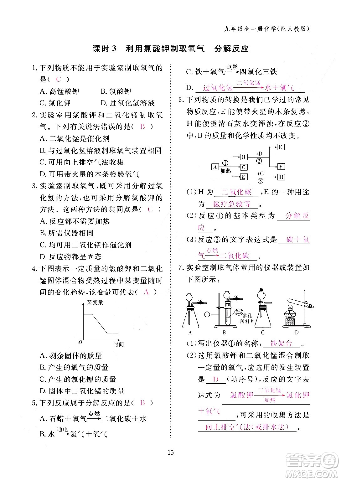 江西教育出版社2024年春化學作業(yè)本九年級化學下冊人教PEP版答案