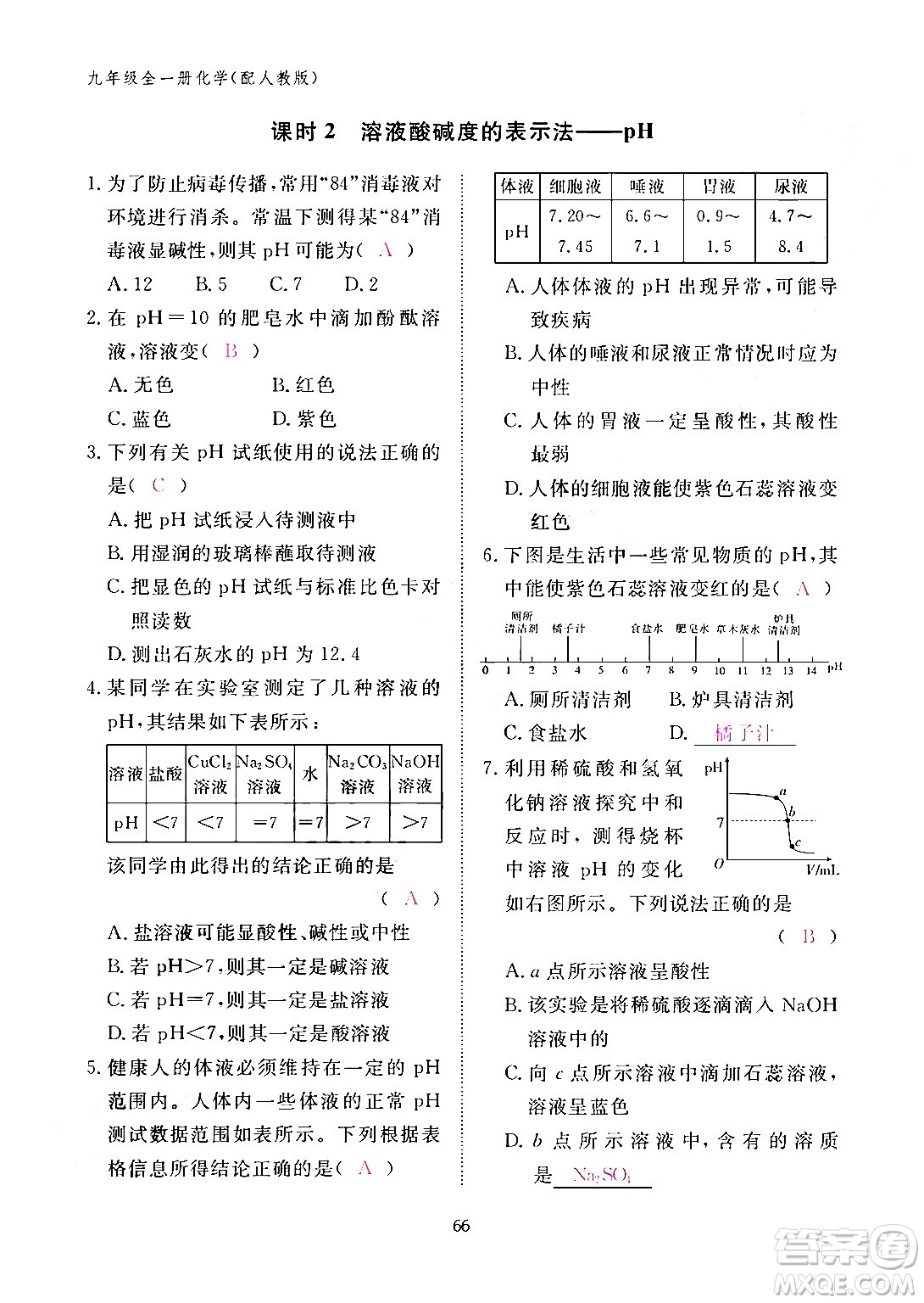 江西教育出版社2024年春化學作業(yè)本九年級化學下冊人教PEP版答案