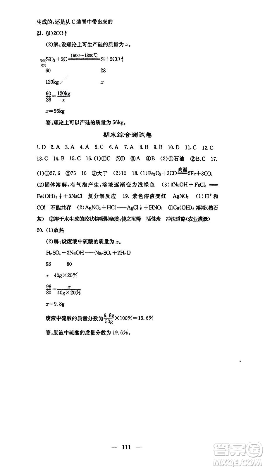 四川大學(xué)出版社2024年春課堂點(diǎn)睛九年級化學(xué)下冊滬教版參考答案