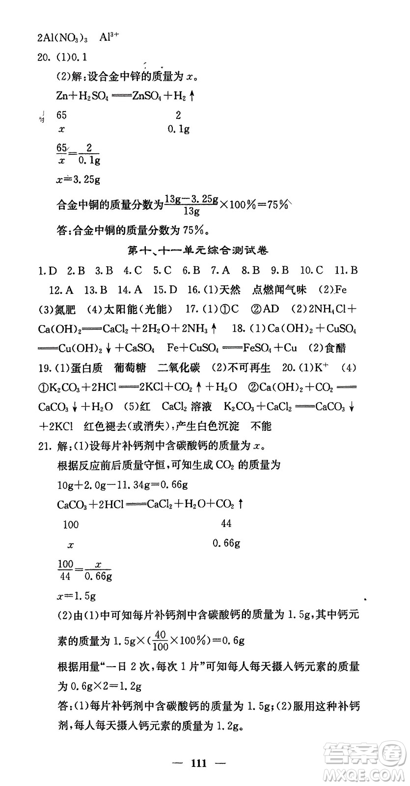 四川大學(xué)出版社2024年春課堂點(diǎn)睛九年級(jí)化學(xué)下冊(cè)魯教版參考答案