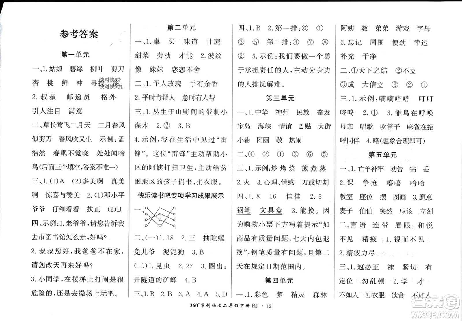 濟(jì)南出版社2024年春黃岡360度定制密卷二年級(jí)語(yǔ)文下冊(cè)人教版廣西專(zhuān)版參考答案
