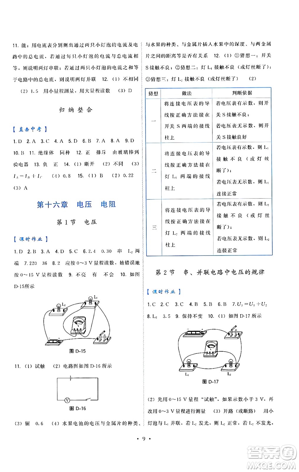 福建人民出版社2024年春頂尖課課練九年級物理下冊人教版答案