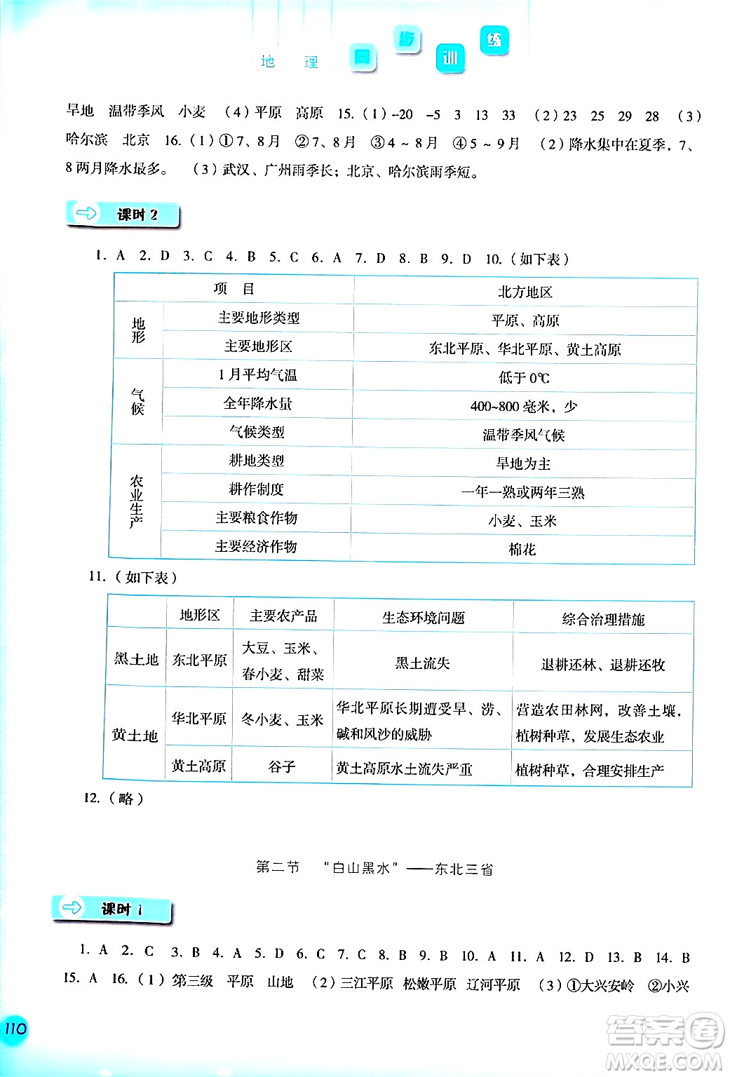 河北人民出版社2024年春同步訓(xùn)練八年級地理下冊人教版答案