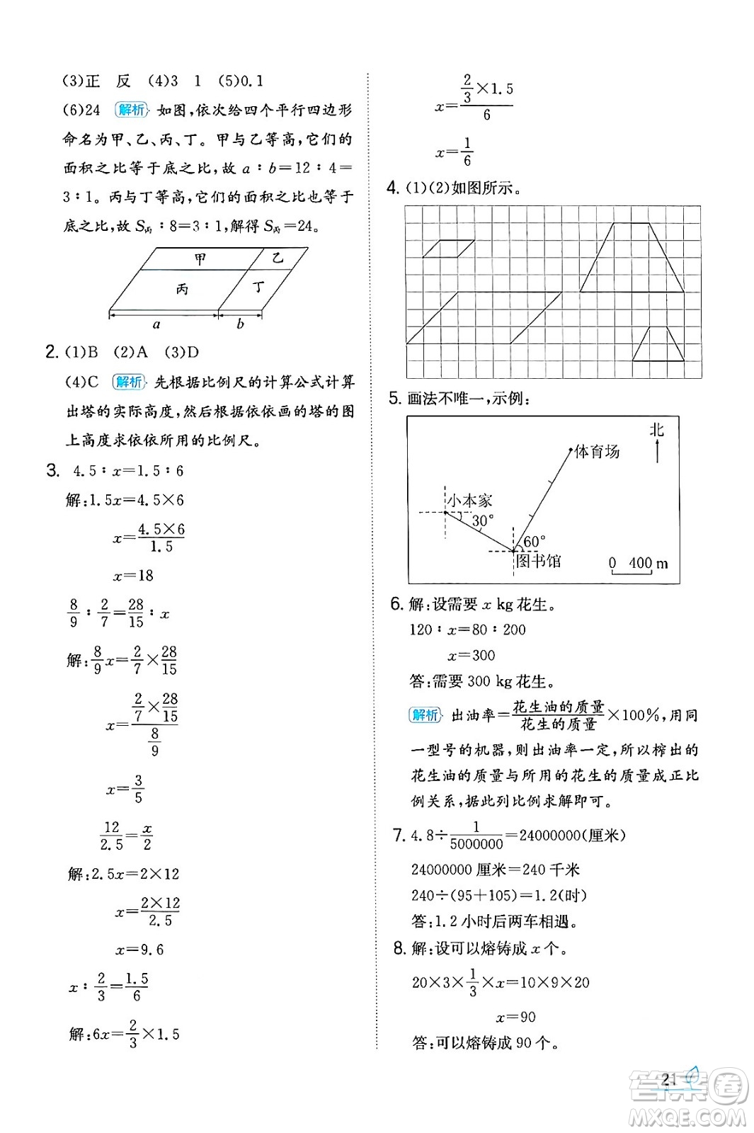 湖南教育出版社2024年春一本同步訓(xùn)練六年級數(shù)學(xué)下冊人教版福建專版答案