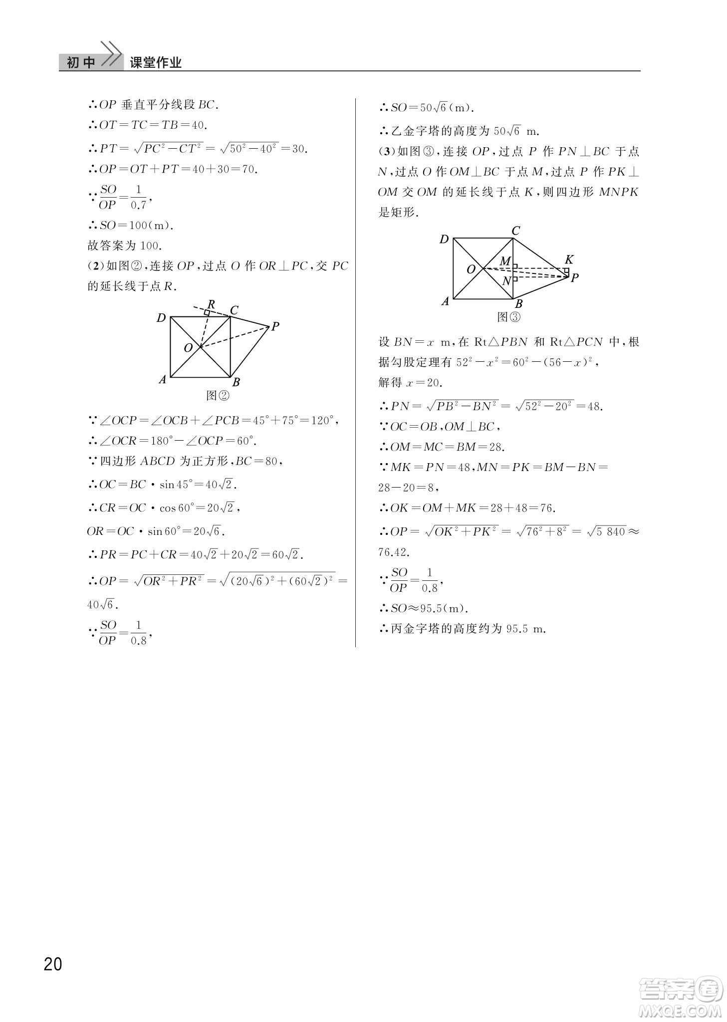 武漢出版社2024年春智慧學習天天向上課堂作業(yè)九年級數(shù)學下冊人教版答案