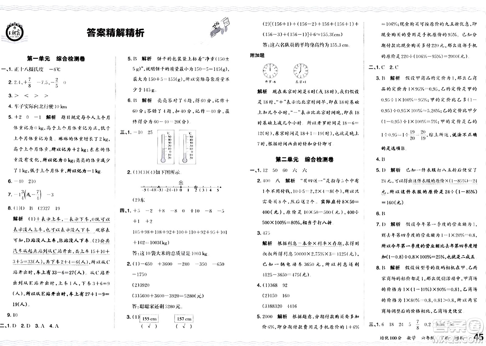 江西人民出版社2024年春王朝霞培優(yōu)100分六年級數(shù)學下冊人教版答案
