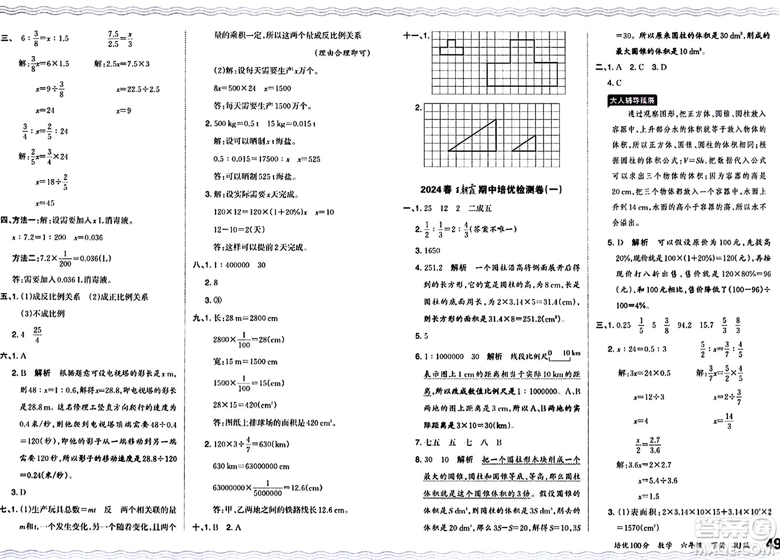 江西人民出版社2024年春王朝霞培優(yōu)100分六年級數(shù)學下冊人教版答案