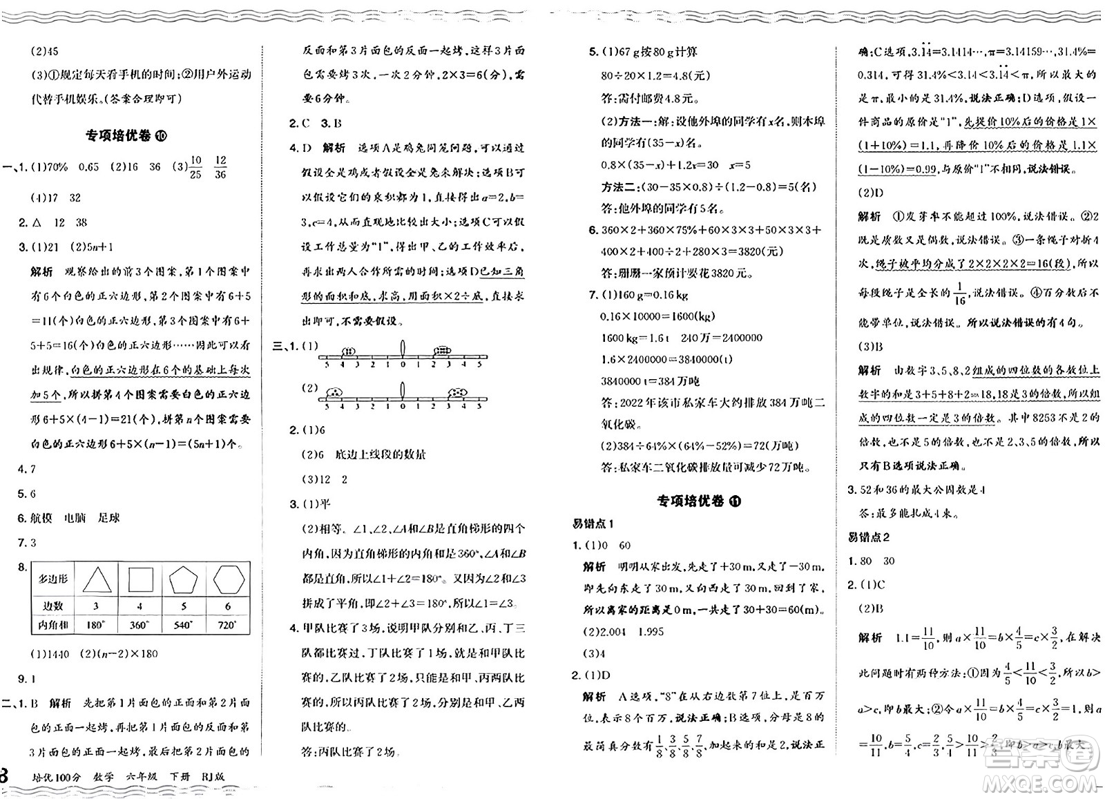 江西人民出版社2024年春王朝霞培優(yōu)100分六年級數(shù)學下冊人教版答案