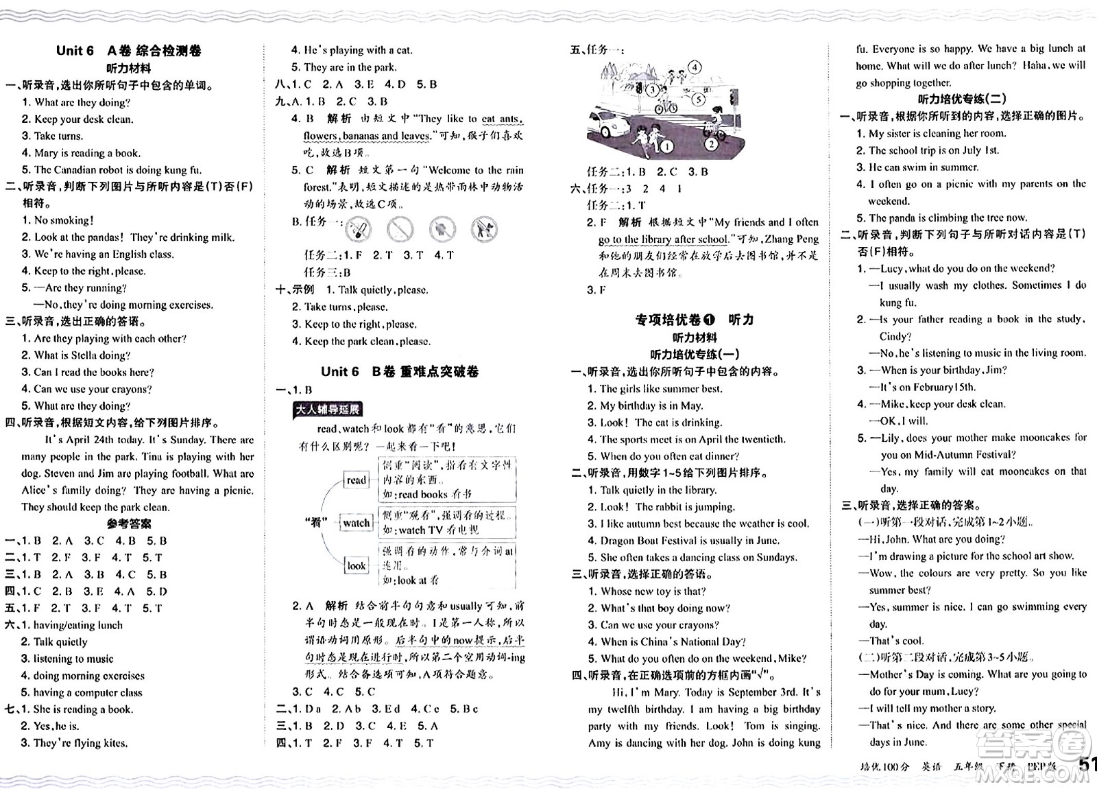 江西人民出版社2024年春王朝霞培優(yōu)100分五年級(jí)英語下冊(cè)人教PEP版答案