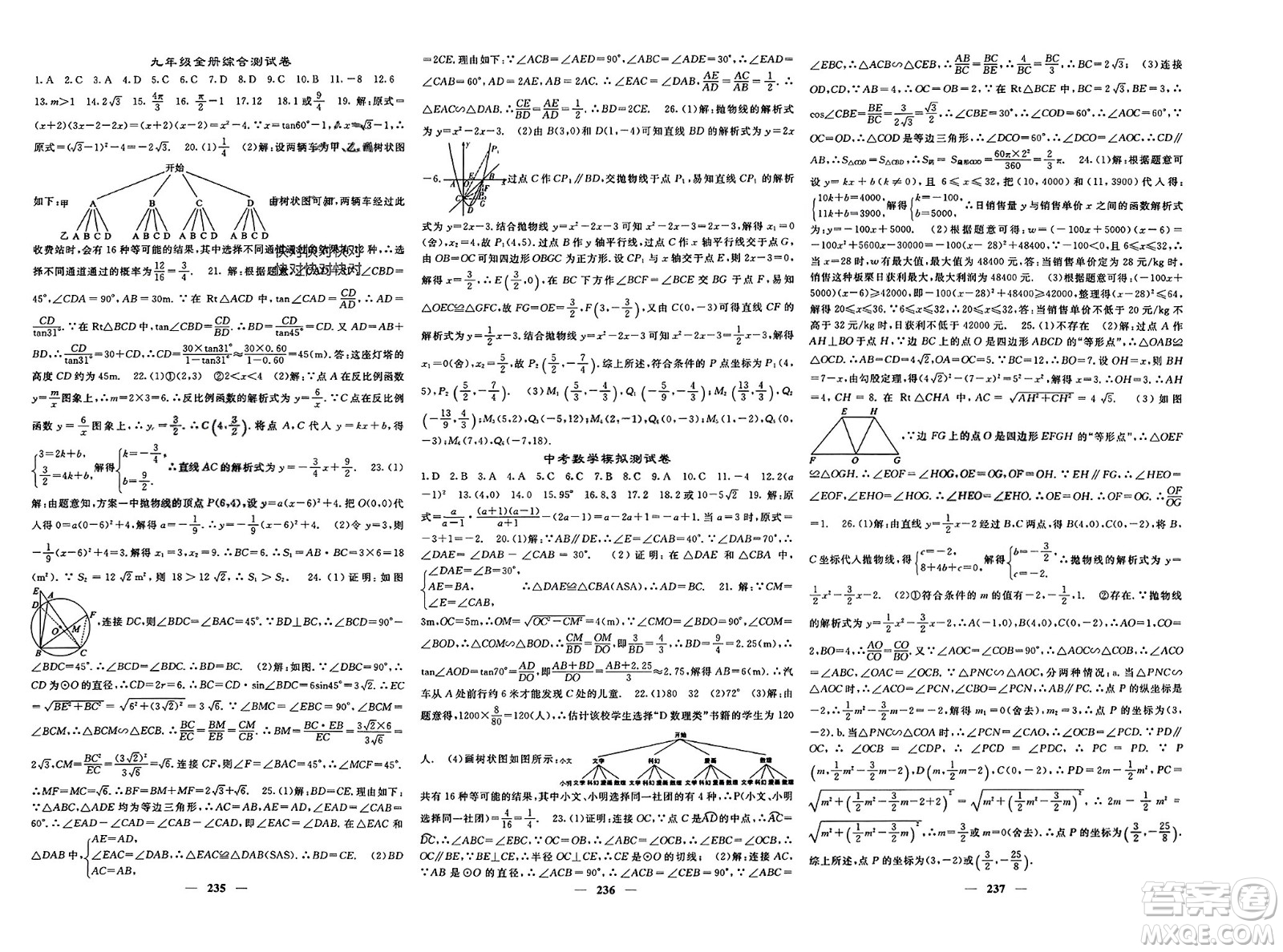 長江少年兒童出版社2024年春名校課堂內(nèi)外九年級(jí)數(shù)學(xué)下冊(cè)人教版參考答案