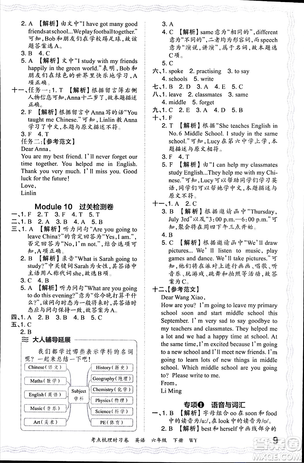 江西人民出版社2024年春王朝霞考點梳理時習(xí)卷六年級英語下冊外研版答案