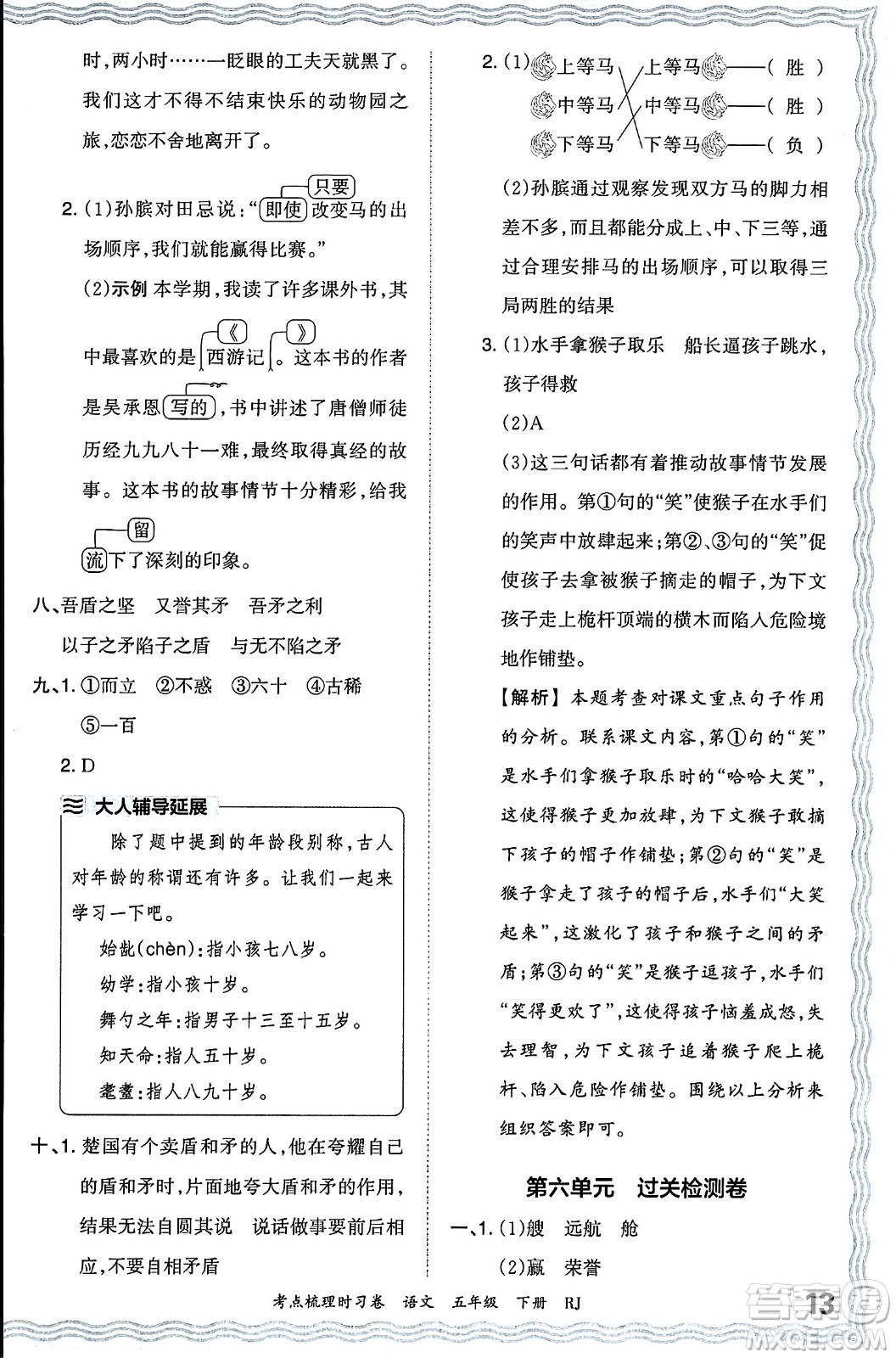 江西人民出版社2024年春王朝霞考點(diǎn)梳理時(shí)習(xí)卷五年級(jí)語(yǔ)文下冊(cè)人教版答案