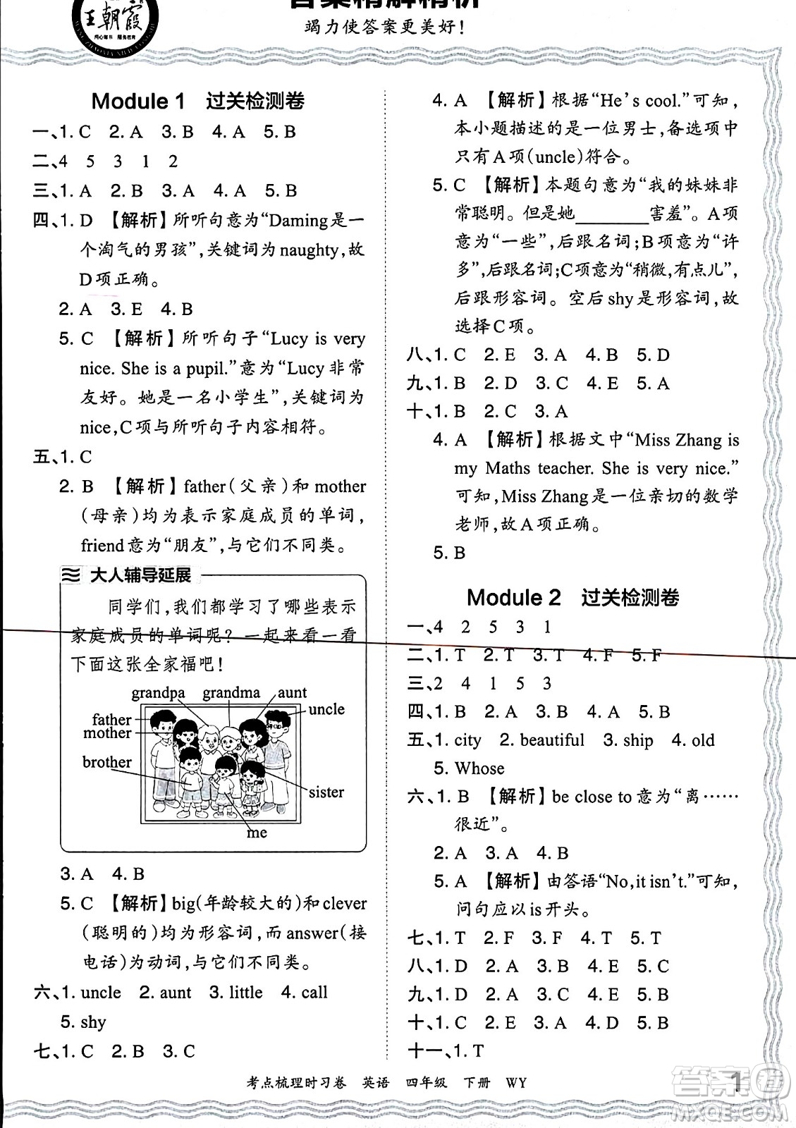 江西人民出版社2024年春王朝霞考點(diǎn)梳理時(shí)習(xí)卷四年級(jí)英語下冊外研版答案