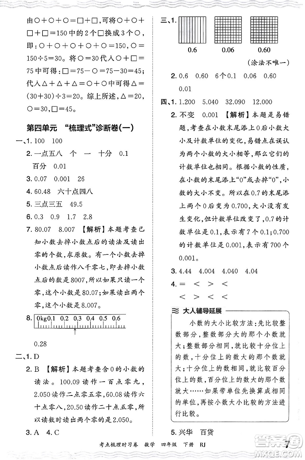 江西人民出版社2024年春王朝霞考點梳理時習(xí)卷四年級數(shù)學(xué)下冊人教版答案