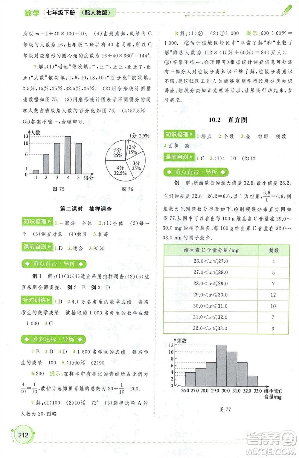 廣西師范大學(xué)出版社2024年春新課程學(xué)習(xí)與測(cè)評(píng)同步學(xué)習(xí)七年級(jí)數(shù)學(xué)下冊(cè)人教版參考答案