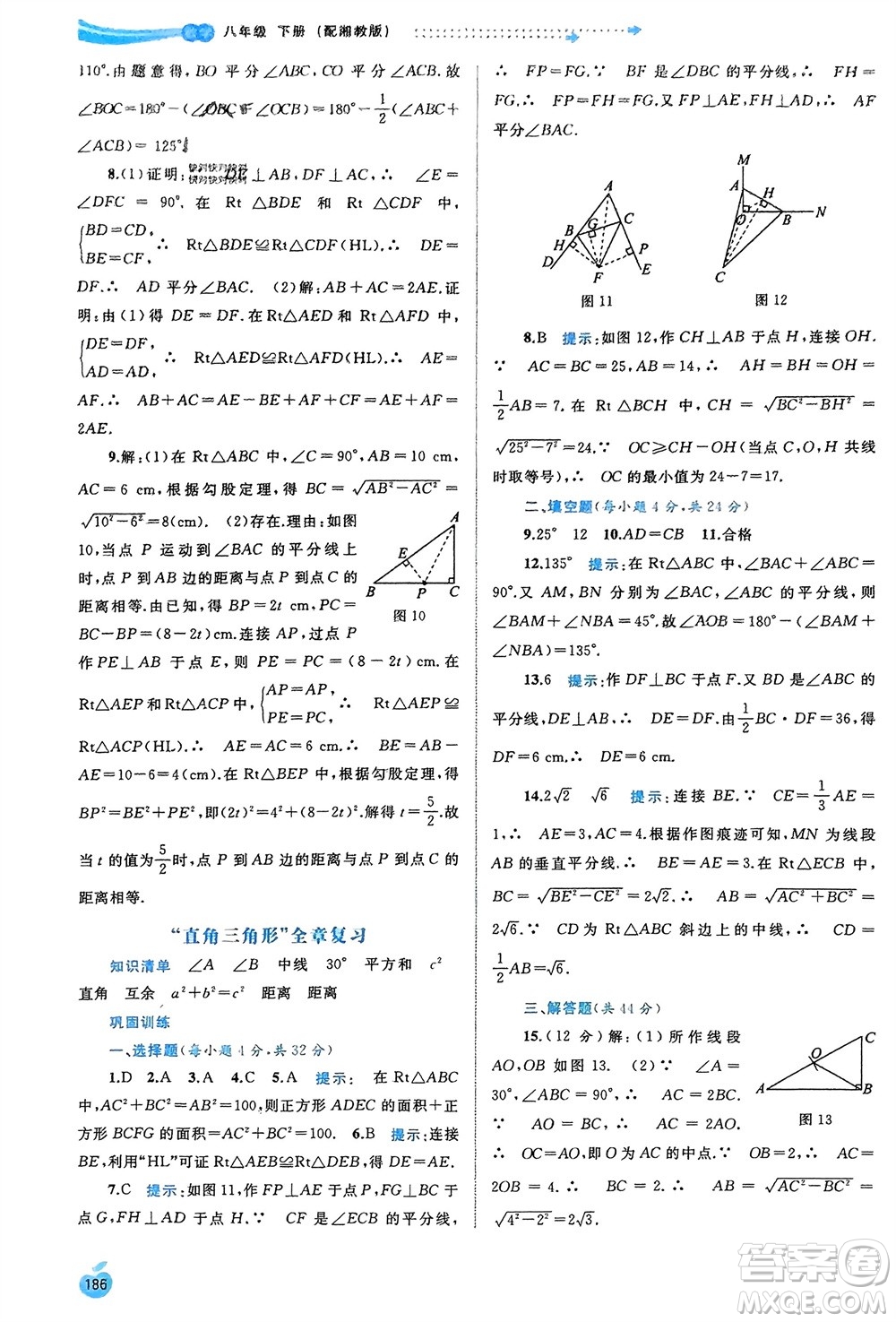 廣西師范大學出版社2024年春新課程學習與測評同步學習八年級數(shù)學下冊湘教版參考答案