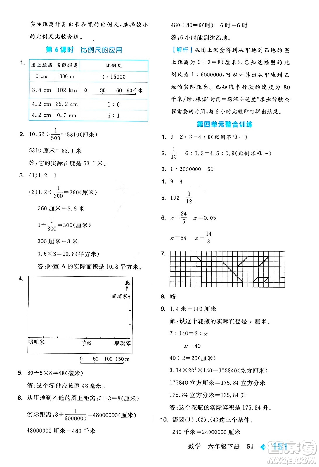 開明出版社2024年春全品學(xué)練考六年級(jí)數(shù)學(xué)下冊蘇教版答案