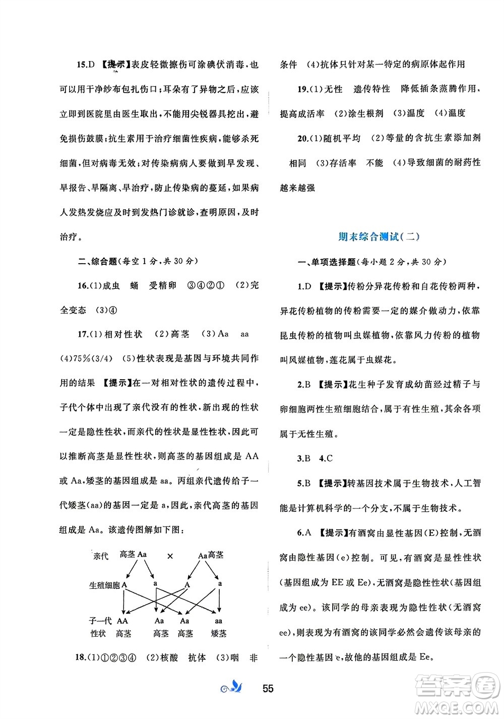 廣西師范大學(xué)出版社2024年春新課程學(xué)習(xí)與測評(píng)單元雙測八年級(jí)生物下冊(cè)A版人教版參考答案