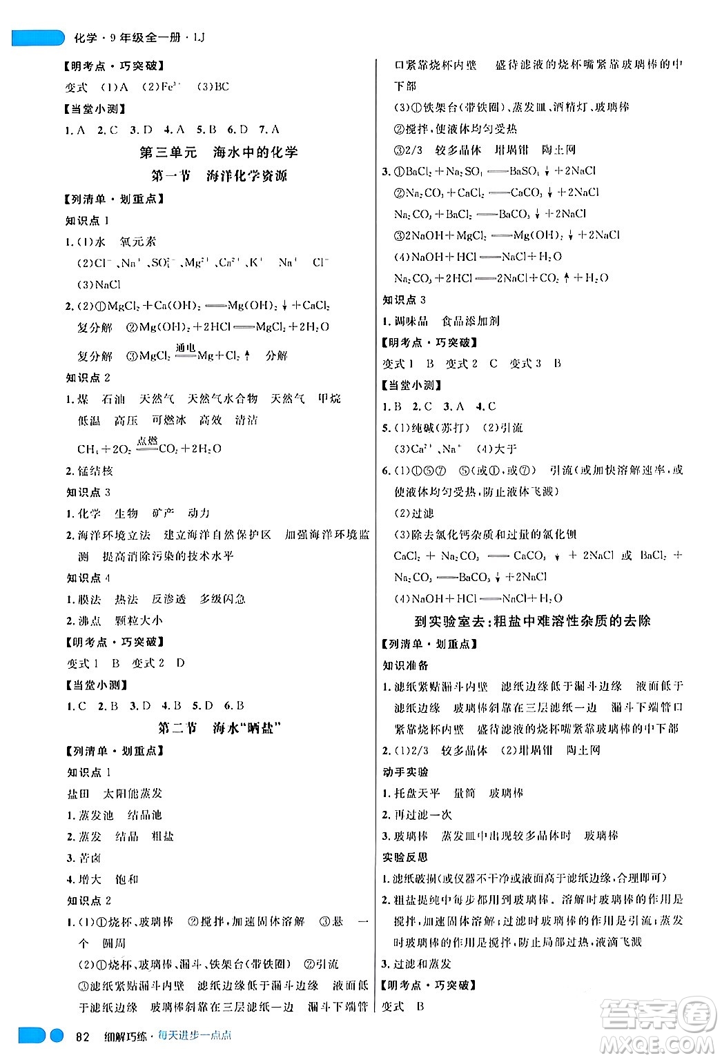 延邊大學(xué)出版社2024年春細(xì)解巧練九年級化學(xué)下冊魯教版答案
