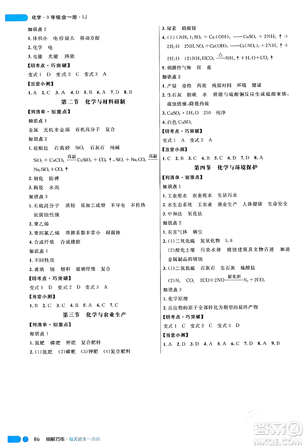 延邊大學(xué)出版社2024年春細(xì)解巧練九年級化學(xué)下冊魯教版答案