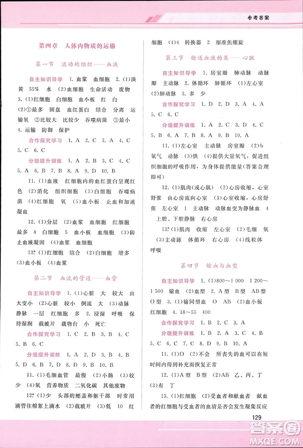廣西師范大學出版社2024年春新課程學習輔導七年級生物下冊人教版參考答案