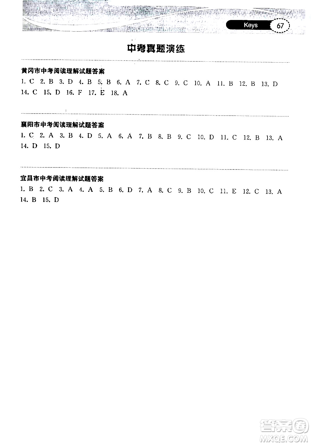 湖北教育出版社2024年春長江作業(yè)本初中英語閱讀訓(xùn)練九年級英語下冊人教版答案