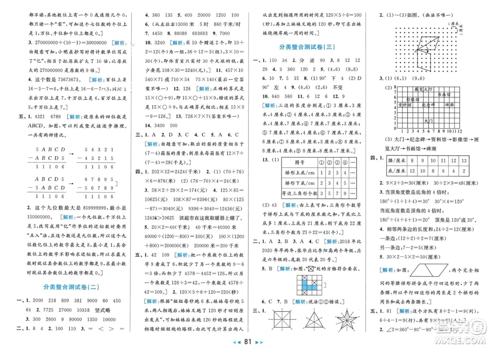 北京教育出版社2024年春亮點(diǎn)給力大試卷四年級數(shù)學(xué)下冊江蘇版參考答案