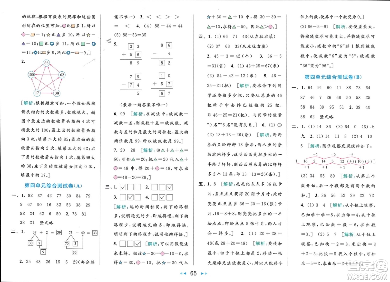 北京教育出版社2024年春亮點(diǎn)給力大試卷一年級數(shù)學(xué)下冊江蘇版參考答案