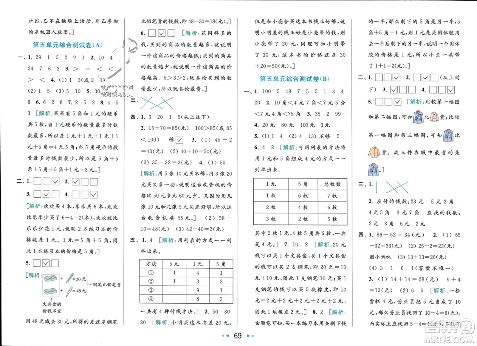 北京教育出版社2024年春亮點(diǎn)給力大試卷一年級數(shù)學(xué)下冊江蘇版參考答案