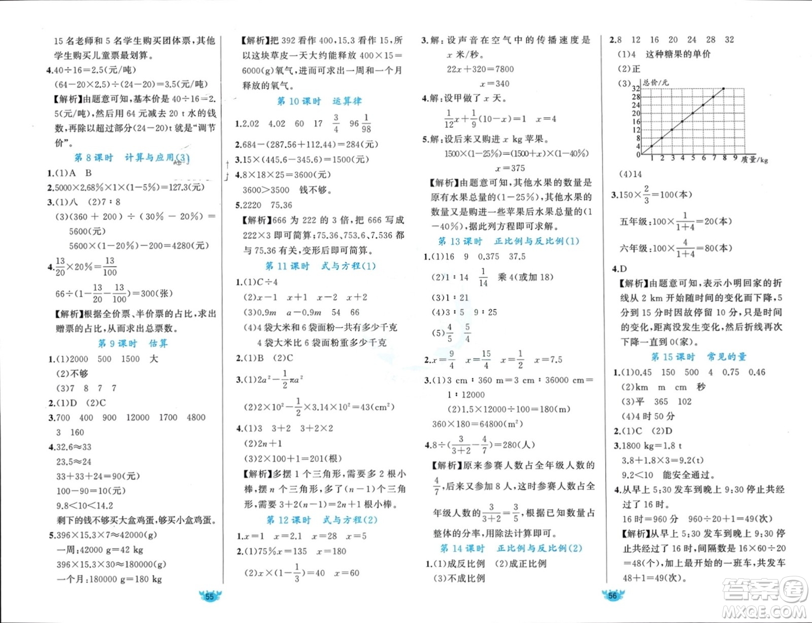 新疆青少年出版社2024年春原創(chuàng)新課堂六年級(jí)數(shù)學(xué)下冊(cè)北師大版參考答案