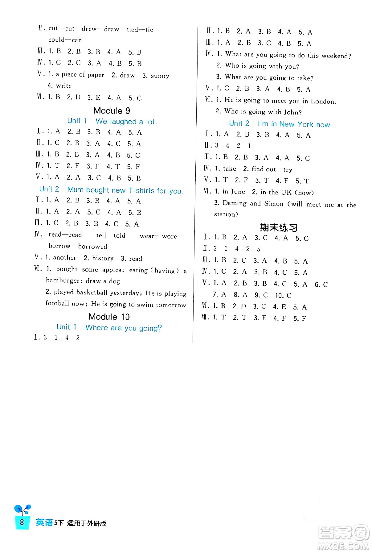 四川教育出版社2024年春新課標(biāo)小學(xué)生學(xué)習(xí)實踐園地五年級英語下冊外研版三起點答案
