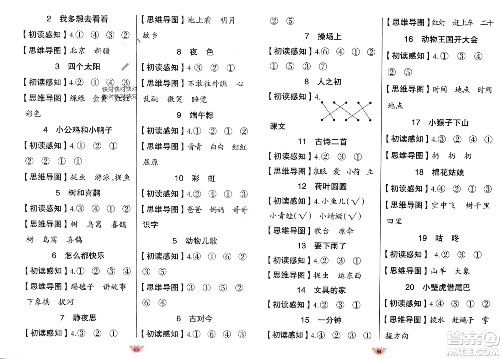 新疆青少年出版社2024年春原創(chuàng)新課堂一年級(jí)語文下冊(cè)人教版參考答案