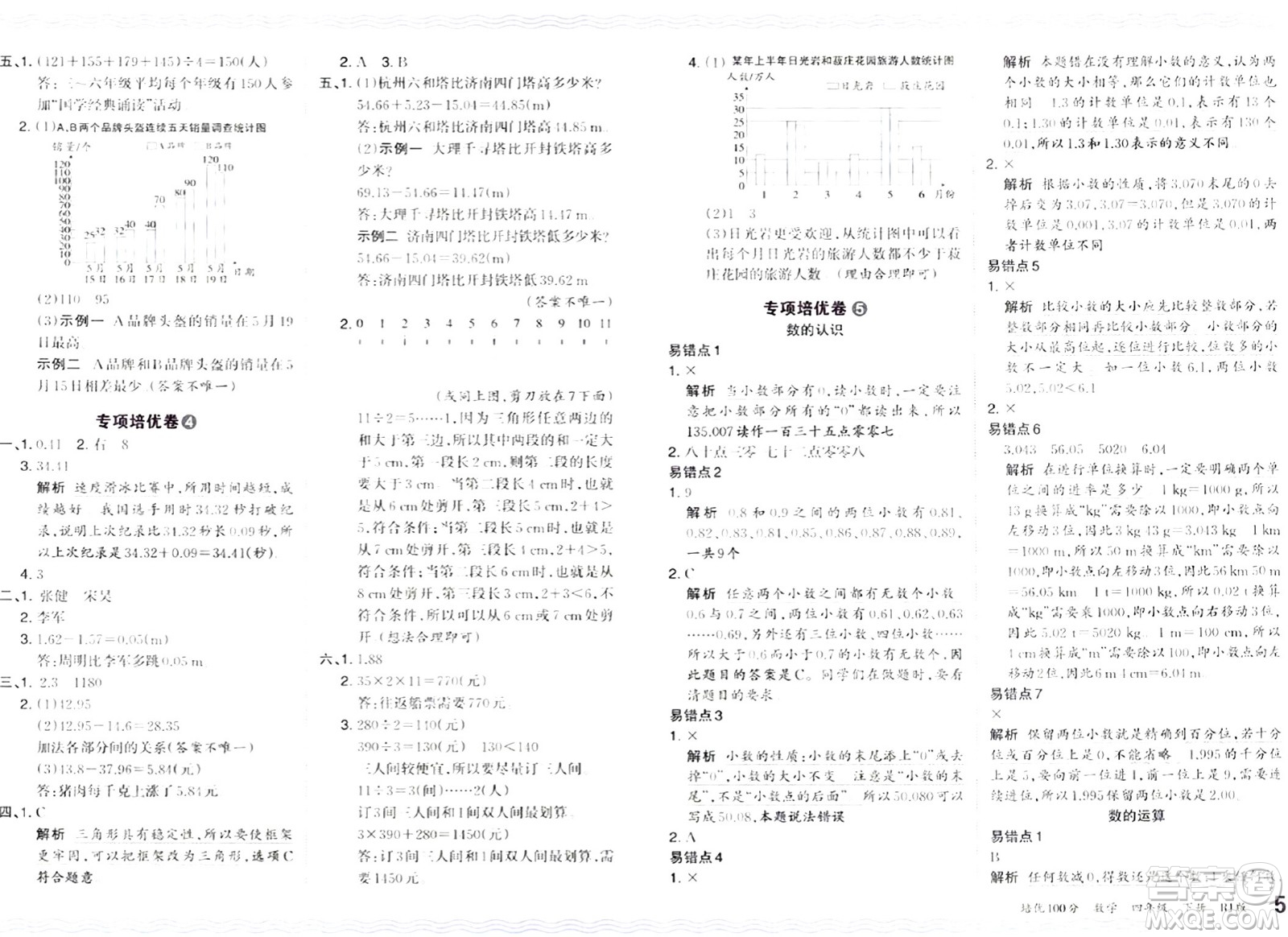 江西人民出版社2024年春王朝霞培優(yōu)100分四年級(jí)數(shù)學(xué)下冊(cè)人教版答案