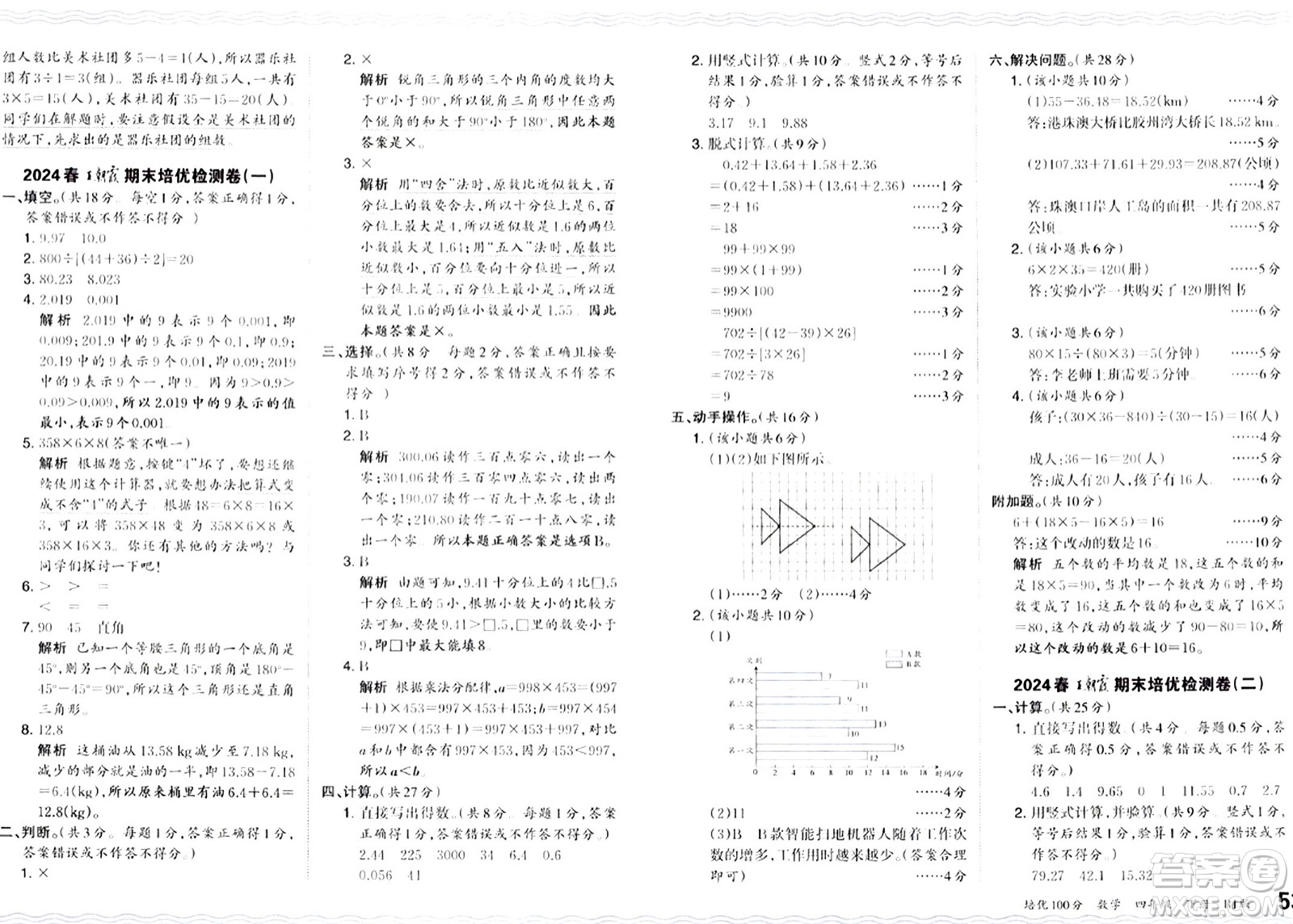 江西人民出版社2024年春王朝霞培優(yōu)100分四年級(jí)數(shù)學(xué)下冊(cè)人教版答案