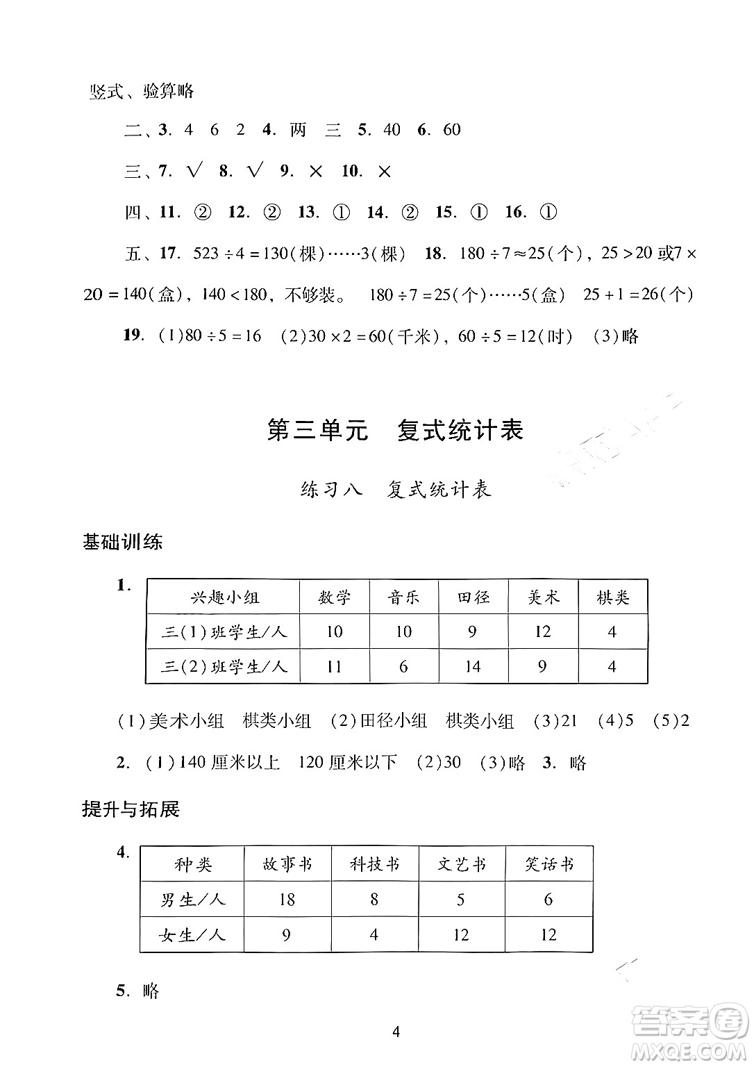 廣州出版社2024年春陽(yáng)光學(xué)業(yè)評(píng)價(jià)三年級(jí)數(shù)學(xué)下冊(cè)人教版答案