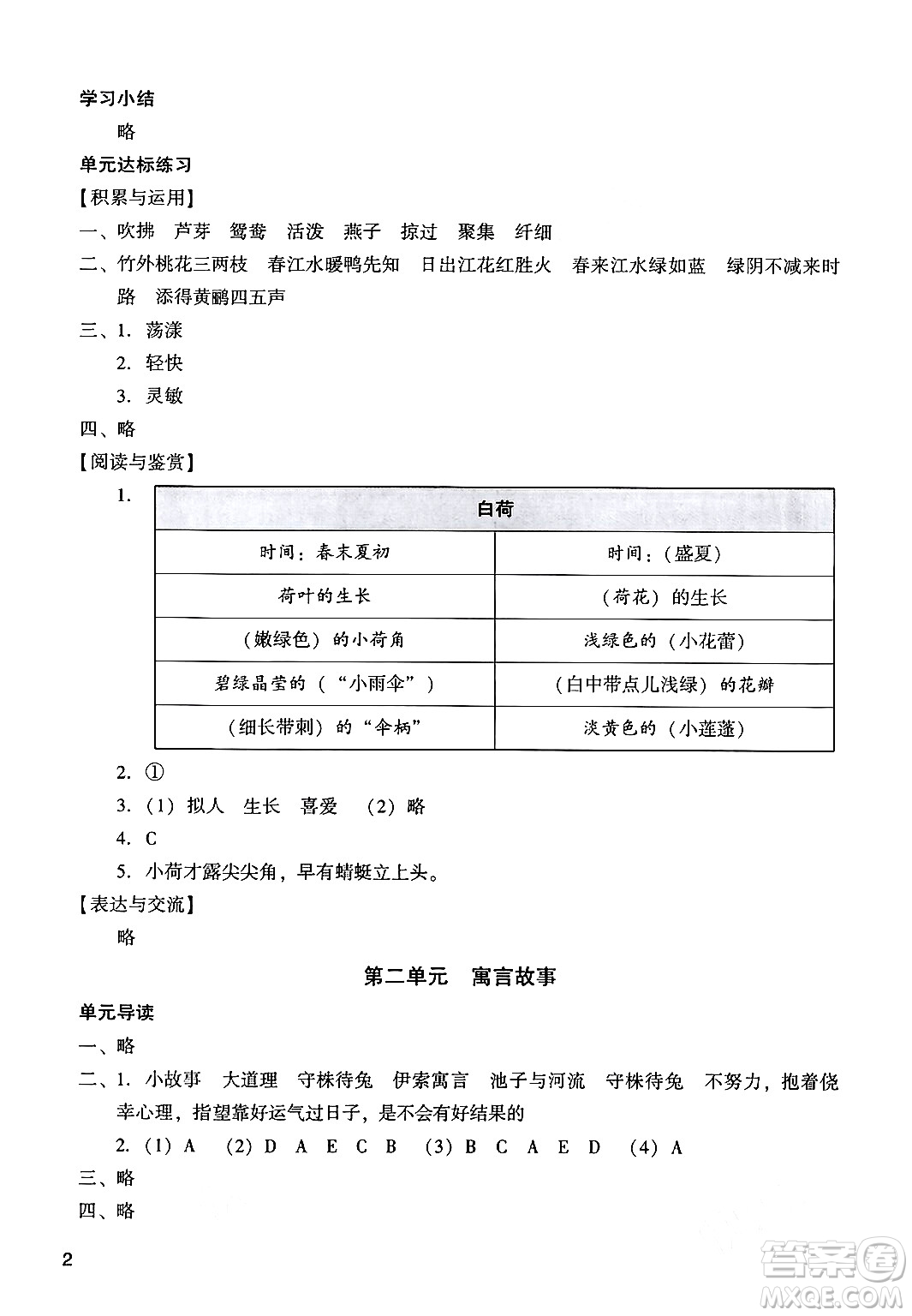 廣州出版社2024年春陽光學(xué)業(yè)評(píng)價(jià)三年級(jí)語文下冊(cè)人教版答案