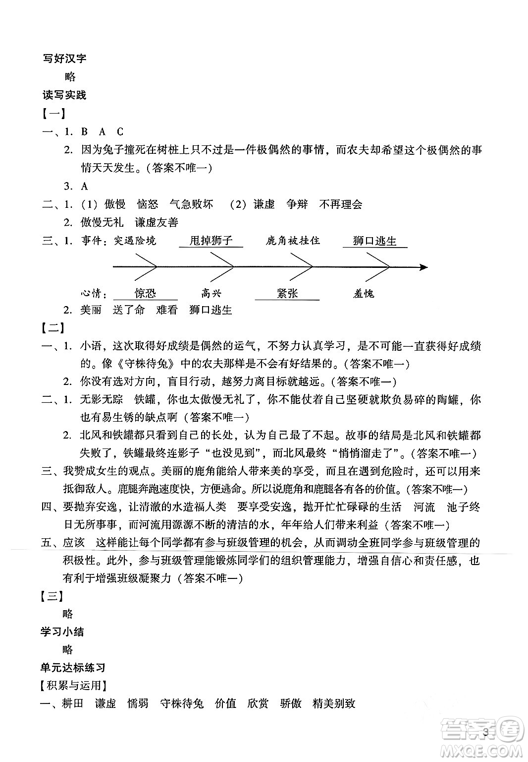 廣州出版社2024年春陽光學(xué)業(yè)評(píng)價(jià)三年級(jí)語文下冊(cè)人教版答案