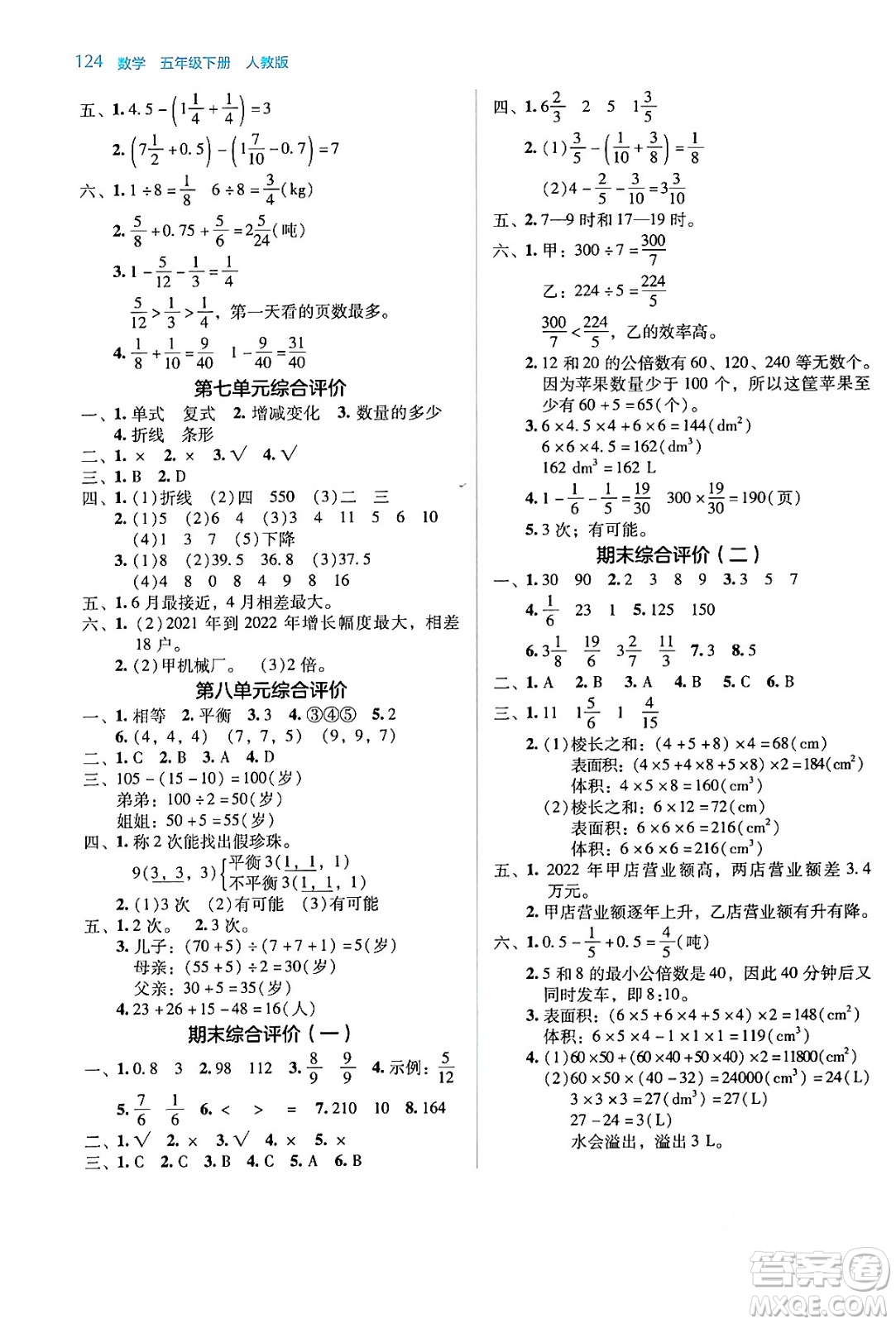 湖南教育出版社2024年春學(xué)法大視野五年級數(shù)學(xué)下冊人教版答案