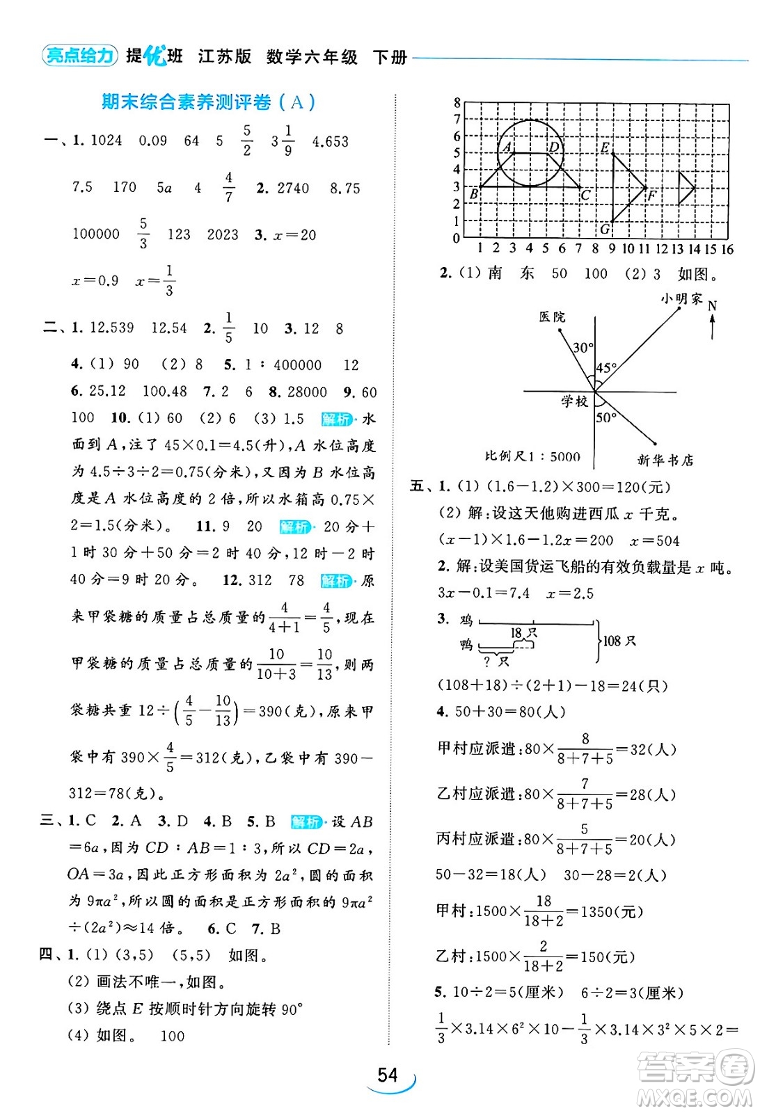 北京教育出版社2024年春亮點給力提優(yōu)班六年級數(shù)學下冊江蘇版答案