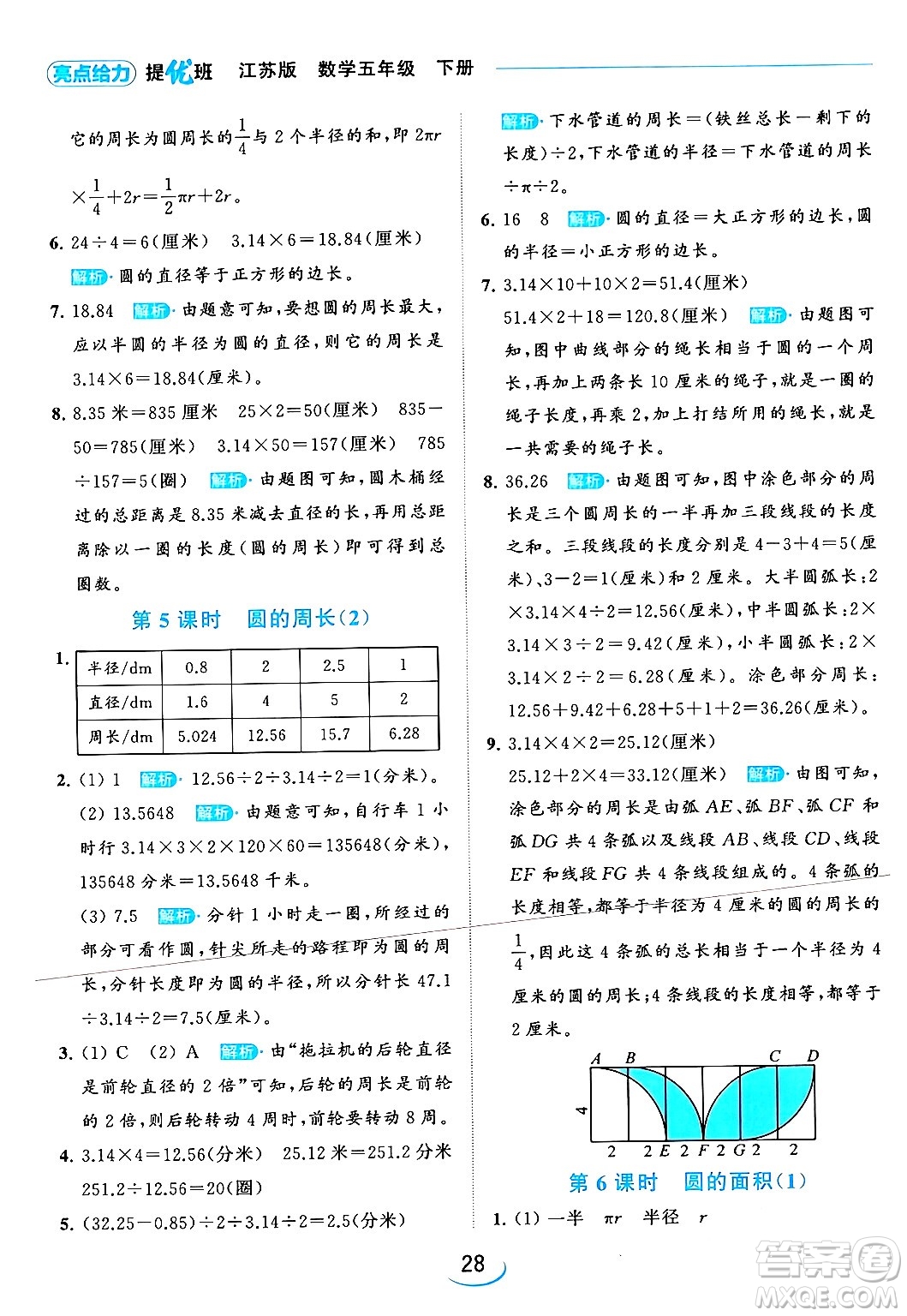 北京教育出版社2024年春亮點給力提優(yōu)班五年級數(shù)學下冊江蘇版答案