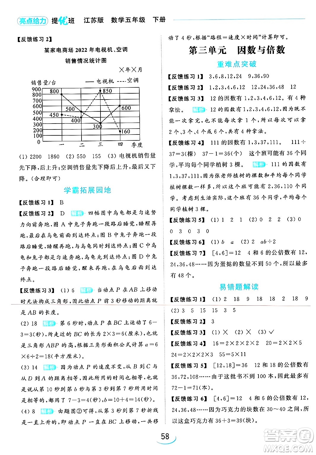 北京教育出版社2024年春亮點給力提優(yōu)班五年級數(shù)學下冊江蘇版答案