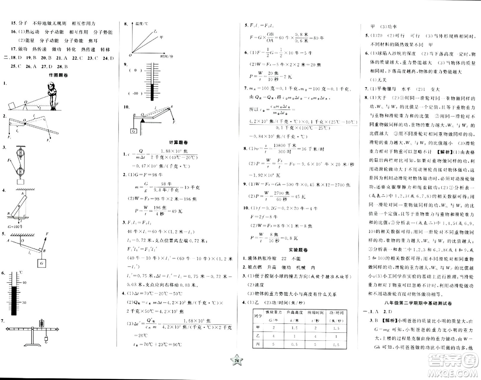 安徽人民出版社2024年春一卷搞定八年級(jí)物理下冊(cè)上海專版答案