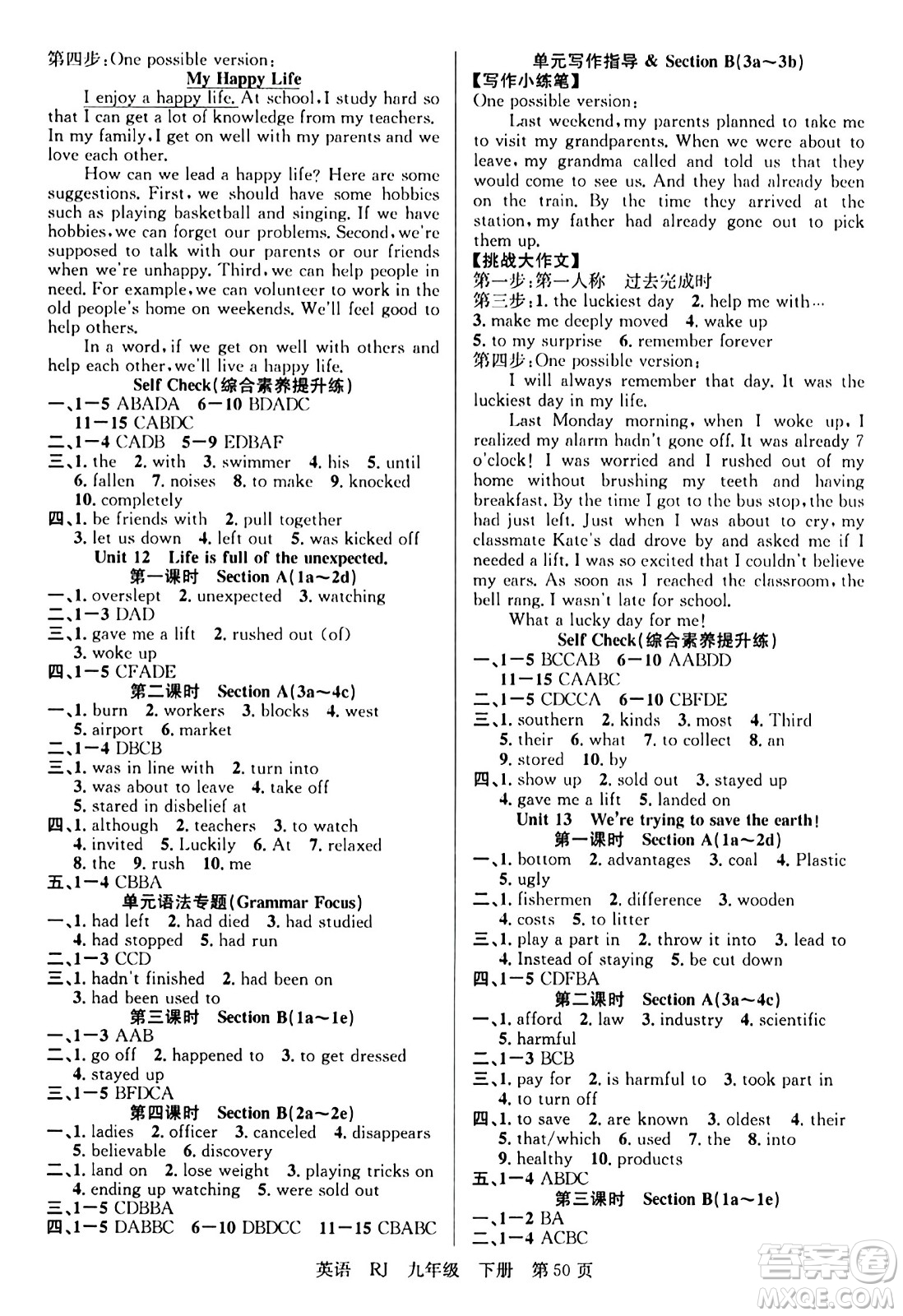 安徽師范大學(xué)出版社2024年春課時(shí)奪冠九年級(jí)英語(yǔ)下冊(cè)人教版答案