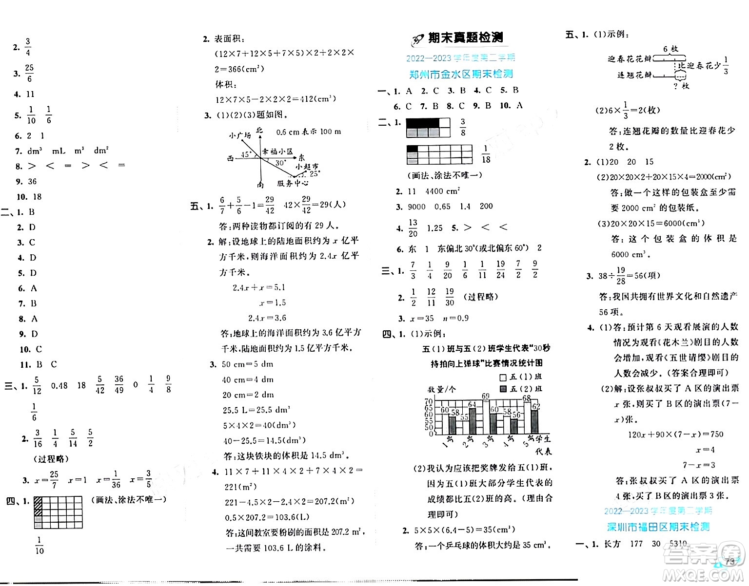 西安出版社2024年春53全優(yōu)卷五年級(jí)數(shù)學(xué)下冊(cè)北師大版答案